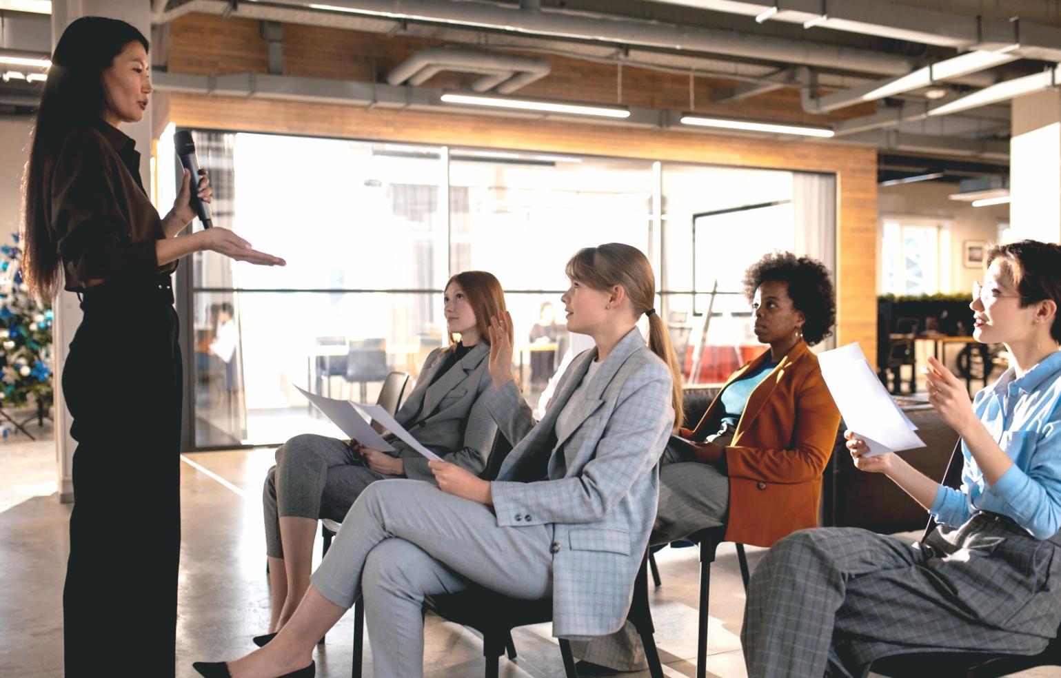 Financial professionals reviewing benchmark data and analysis reports